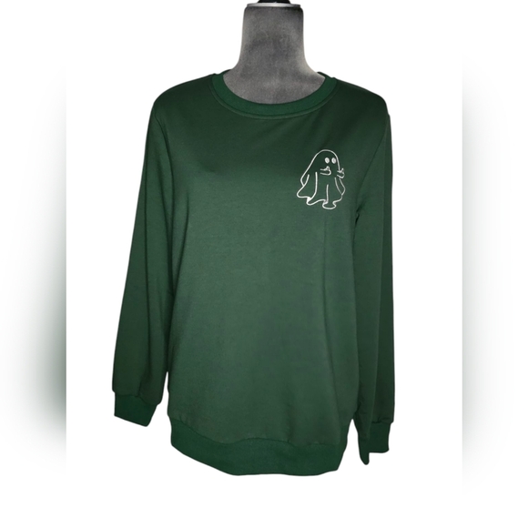 Green Crewneck Sweatshirt with Ghost Graphic - Picture 1 of 6